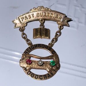 “New” 14K Gold 1895, Past Guardian, Neighbors Of Woodcraft Lapel Pin